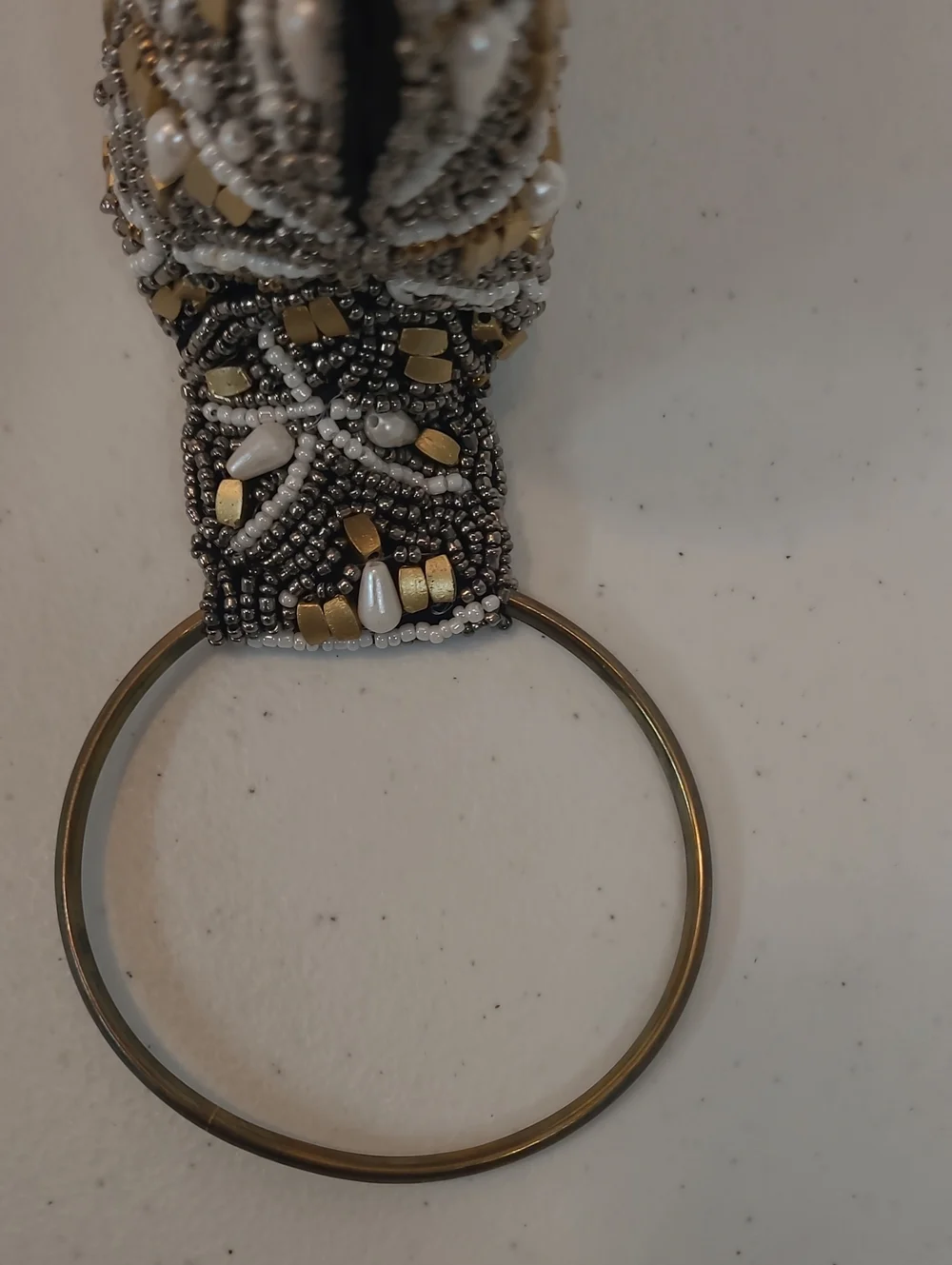 Versona Embellished Black and Gold Metallic & Pearls Evening Dressy Wristlet Bag